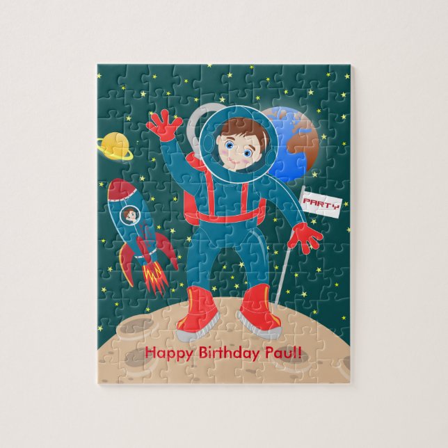 Astronaut kid birthday party jigsaw puzzle (Vertical)