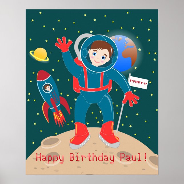 Astronaut kid birthday party poster (Front)