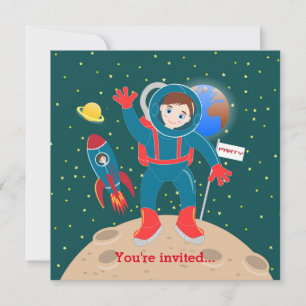 Astronaut kid on the moon birthday party invitation