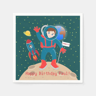 Astronaut kid on the moon birthday party napkin