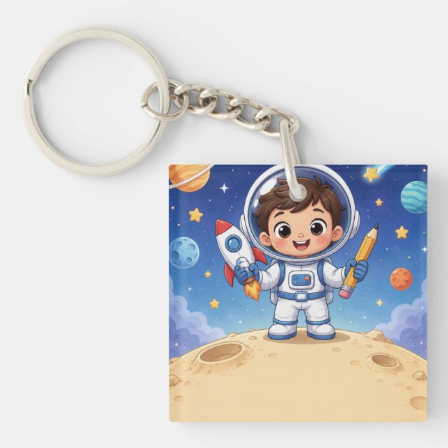Astronaut Kid Ready to Explore Key Ring (Front)