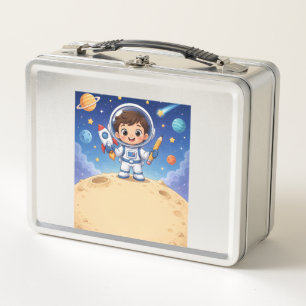 Astronaut Kid Ready to Explore School Metal Lunch Box