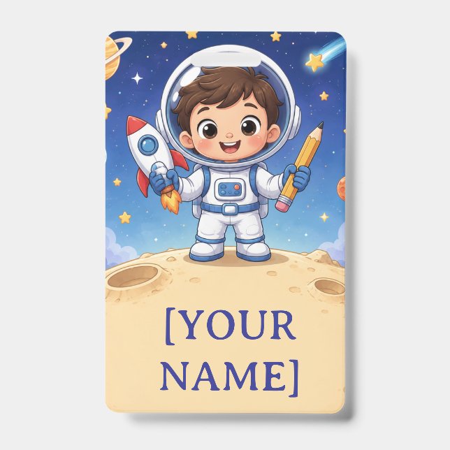 Astronaut Kid Ready to Explore School Noteboo ID Badge (Front)