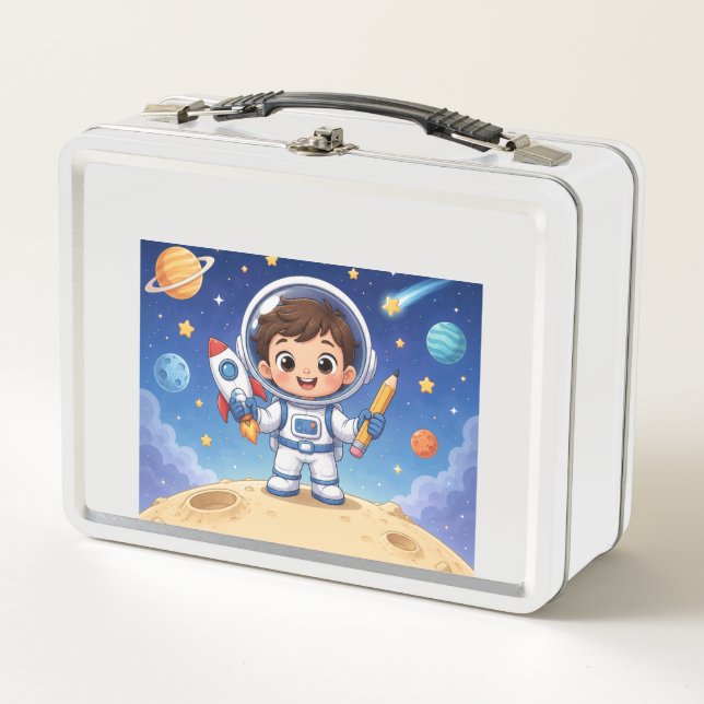 Astronaut Kid Ready to Explore School Noteboo Metal Lunch Box (Front)