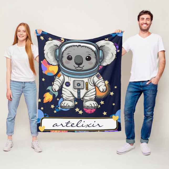 Astronaut Koala Cartoon Print  Fleece Blanket (In Situ)