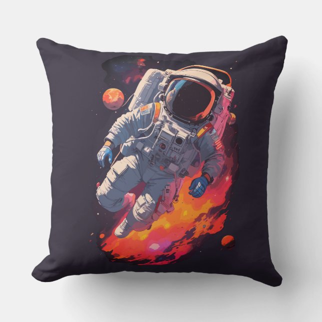 Astronaut Lost in Galaxy Background, Cushion (Front)