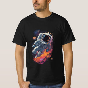 Astronaut Lost in Galaxy Background T-Shirt