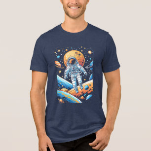 Astronaut lost in space surrounded by planets Tri-Blend shirt