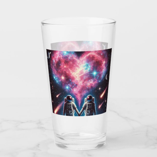 Astronaut Love Galaxy Glass Cup (Front)
