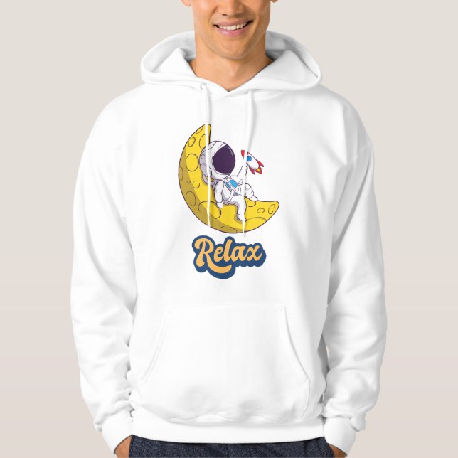 Astronaut Lying and Relaxing On The Moon Design Hoodie (Front)