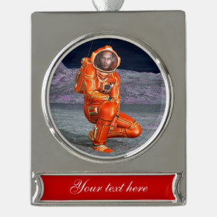 Astronaut Mars Explorer Alien Planet Space Art Silver Plated Banner Ornament