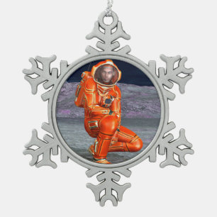 Astronaut Mars Explorer Alien Planet Space Art Snowflake Pewter Christmas Ornament