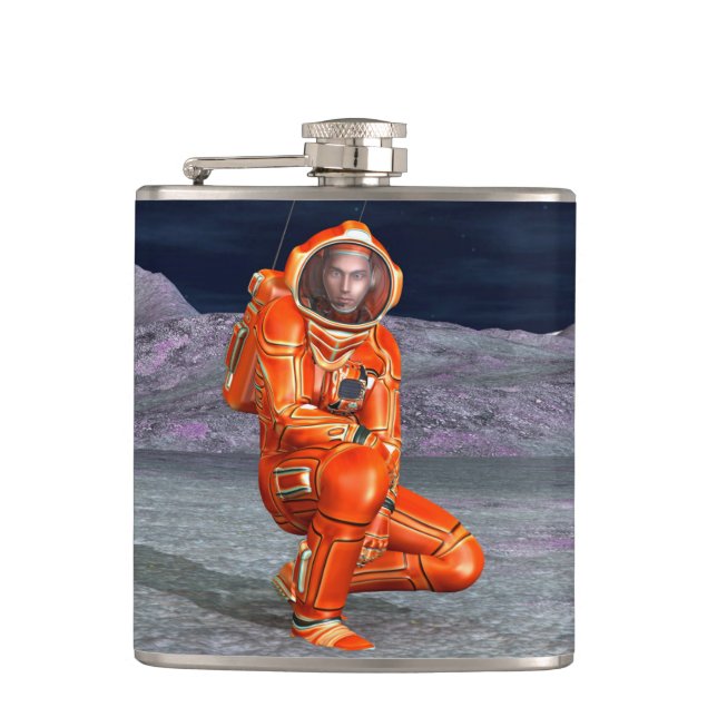 Astronaut Mars Space Explorer on Alien Planet Hip Flask (Front)