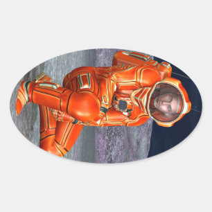 Astronaut Mars Space Explorer on Alien Planet Oval Sticker