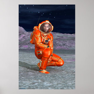 Astronaut Mars Space Explorer on Alien Planet Poster