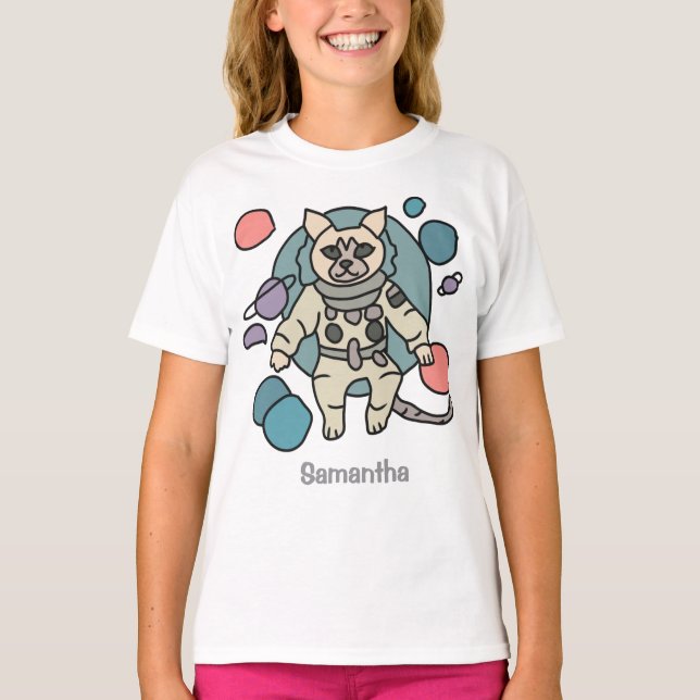Astronaut minimalist cat in space | Funny & Cute T-Shirt (Front)