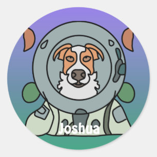Astronaut minimalist dog in space Funny & Cute Classic Round Sticker