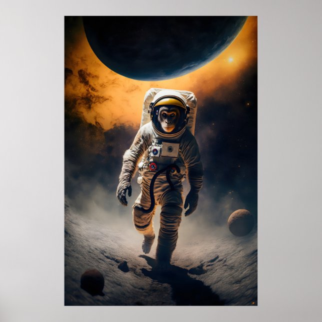 Astronaut Monkey Art Print Funny Animal in (Front)