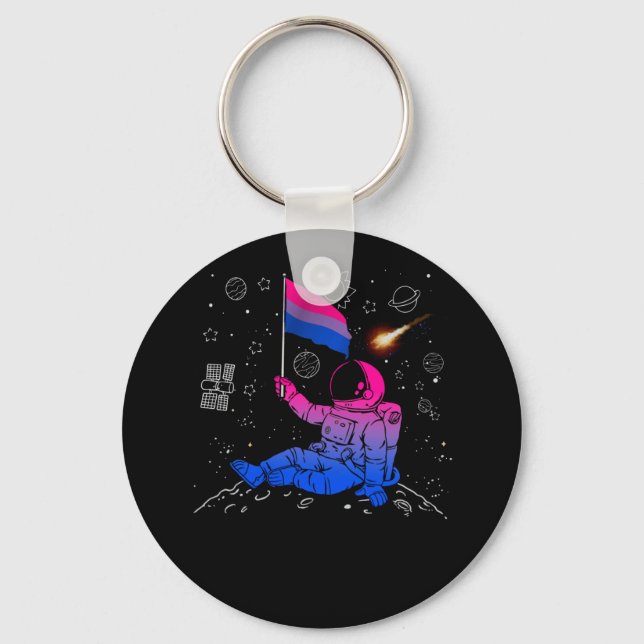 Astronaut Moon Bisexual Flag Space LGBTQ Gay Pride Key Ring (Front)