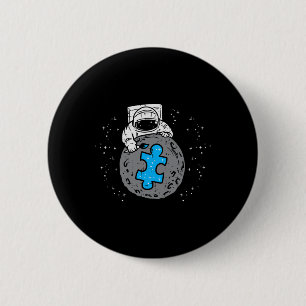 Astronaut Moon Blue Puzzle Piece Autism Awareness 6 Cm Round Badge