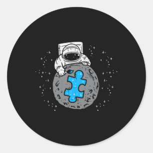 Astronaut Moon Blue Puzzle Piece Autism Awareness Classic Round Sticker