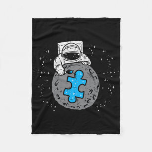 Astronaut Moon Blue Puzzle Piece Autism Awareness Fleece Blanket