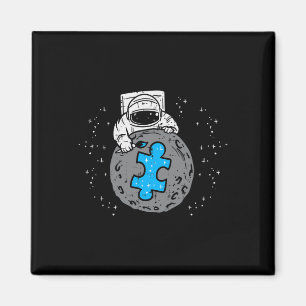 Astronaut Moon Blue Puzzle Piece Autism Awareness Magnet