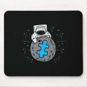Astronaut Moon Blue Puzzle Piece Autism Awareness  Mouse Pad