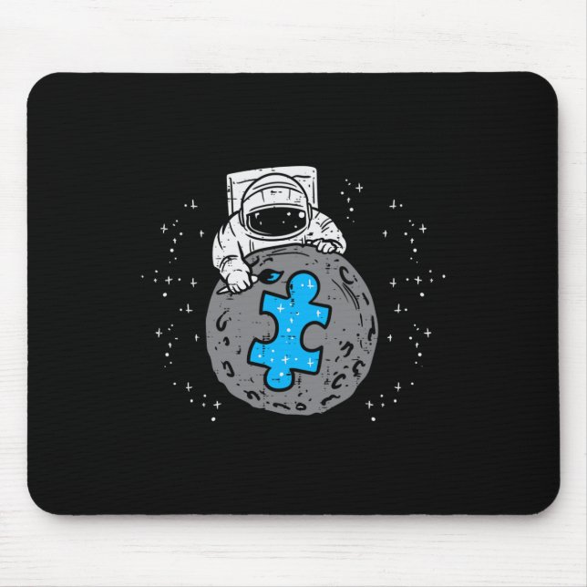 Astronaut Moon Blue Puzzle Piece Autism Awareness  Mouse Pad (Front)