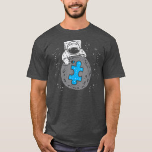 Astronaut Moon Blue Puzzle Piece Autism Awareness T-Shirt