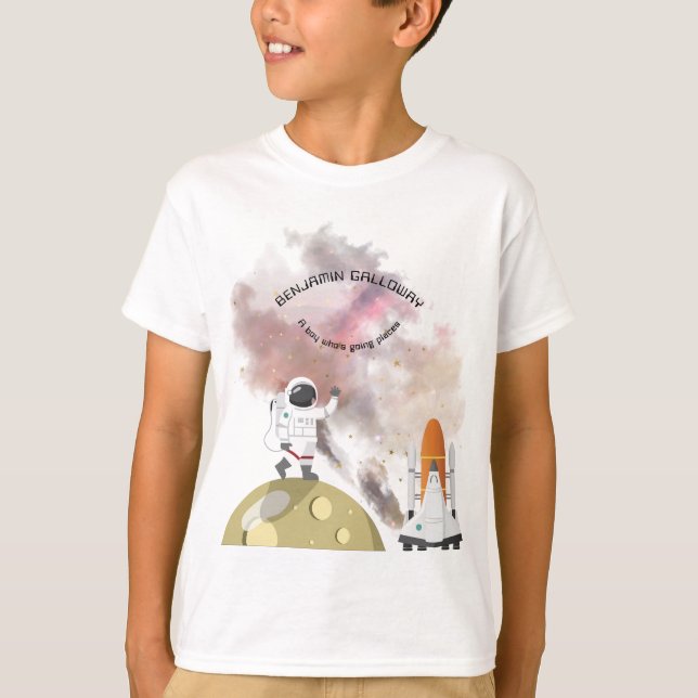 Astronaut Moon Monogram Rocket Text Solar System  T-Shirt (Front)