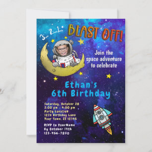 Astronaut & Moon Photo Birthday Party Invitation
