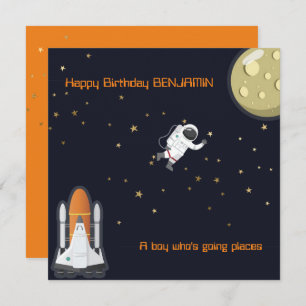 Astronaut Moon Rocket Kids Solar System Fun Flat Card