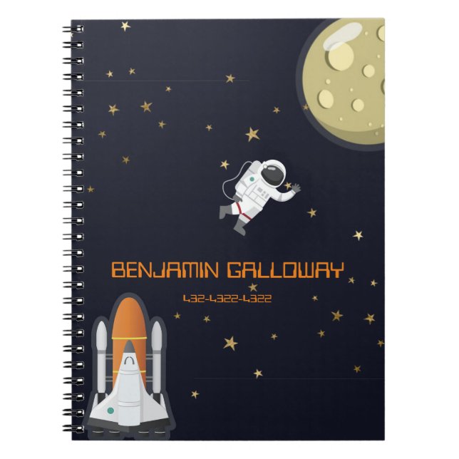 Astronaut Moon Rocket Kids Solar System Fun  Notebook (Front)