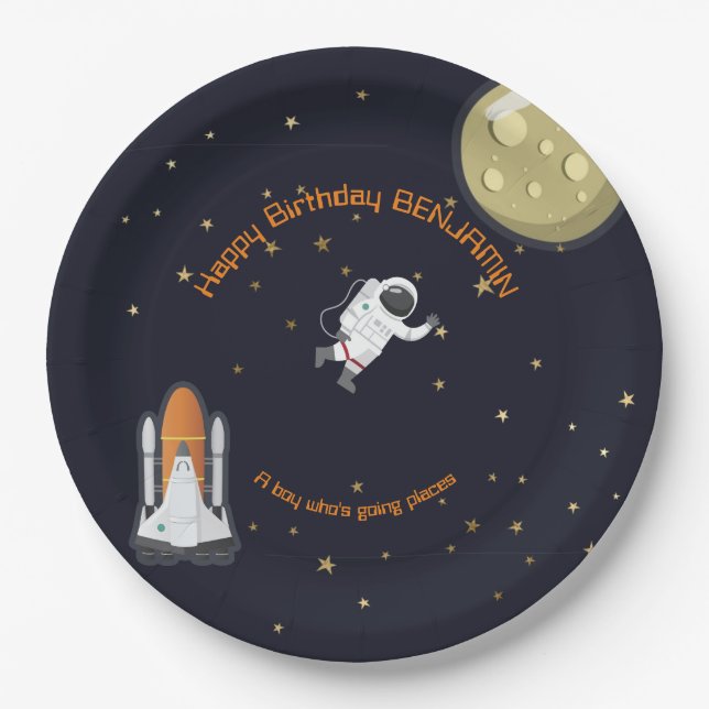 Astronaut Moon Rocket Kids Solar System Fun  Paper Plate (Front)