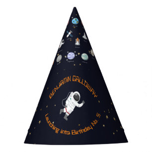 Astronaut Moon Rocket Monogram Kids Solar System Party Hat