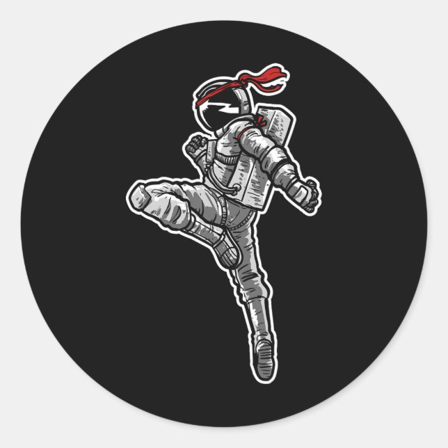 Astronaut Muay Thai Boxing Karate Kickboxing  Classic Round Sticker (Front)