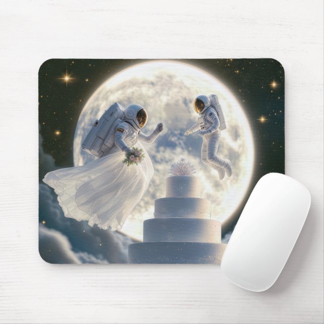Astronaut Newlyweds In Moonlight Mouse Pad (With Mouse)