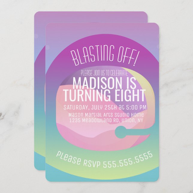 Astronaut Ombre Space Planet  Birthday Any Age Invitation (Front/Back)