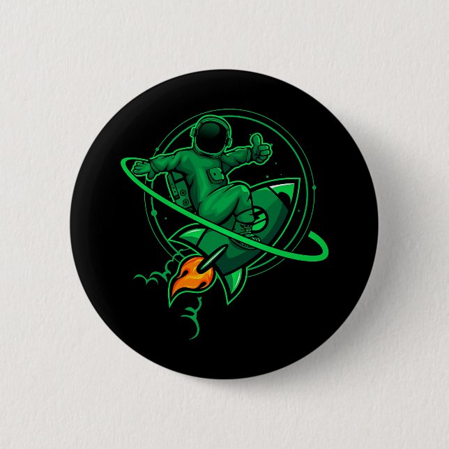 Astronaut On A Rocket Around Saturn Artwork | 6 Cm Round Badge (Front)