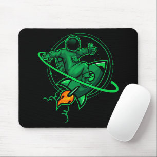 Astronaut On A Rocket Around Saturn Artwork   Mouse Pad