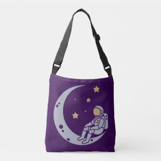 Astronaut on Crescent Moon Design Crossbody Bag