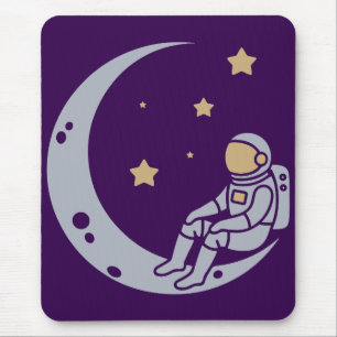 Astronaut on Crescent Moon Design Mouse Pad