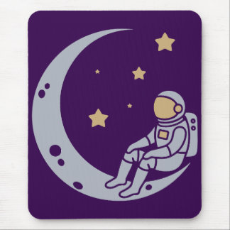 Astronaut on Crescent Moon Design Mouse Pad