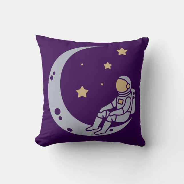 Astronaut on Crescent Moon Design - Throw Pillow (Front)