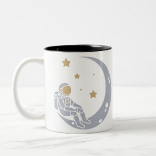 Astronaut on Crescent Moon Design Two-Tone Coffee Mug