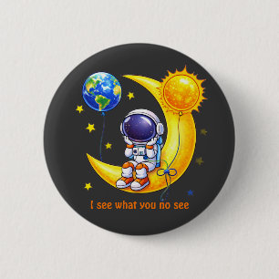 Astronaut on Crescent Moon Space Art 6 Cm Round Badge