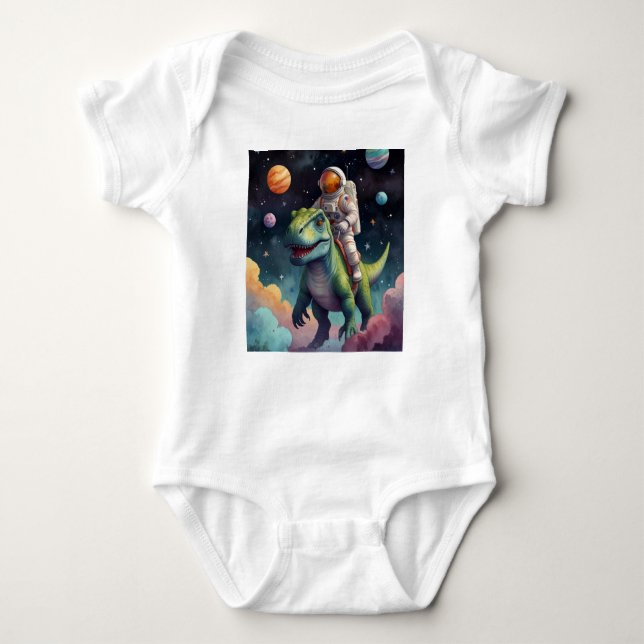 Astronaut on Dino in Space Baby Bodysuit (Front)