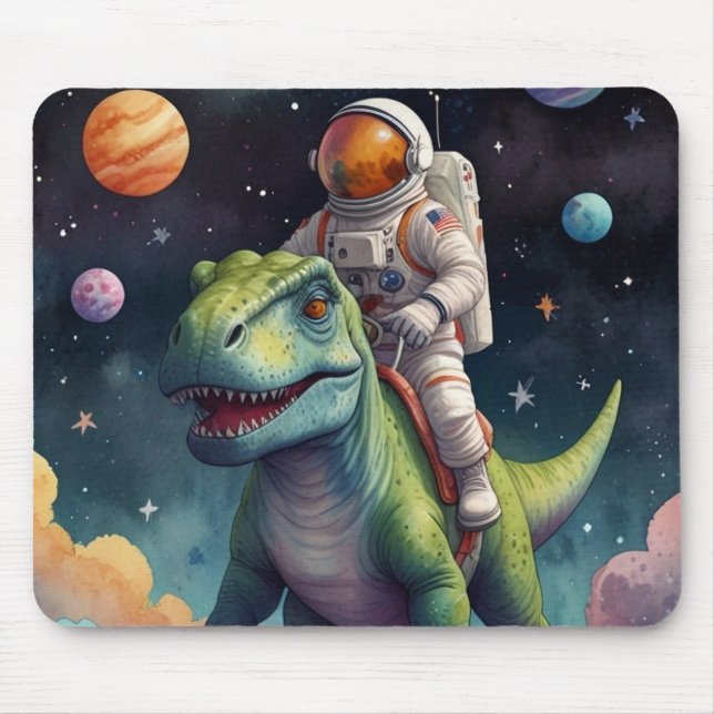 Astronaut on Dino in Space Mouse Pad (Front)