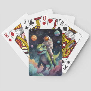 Astronaut on Dino in Space Playing Cards